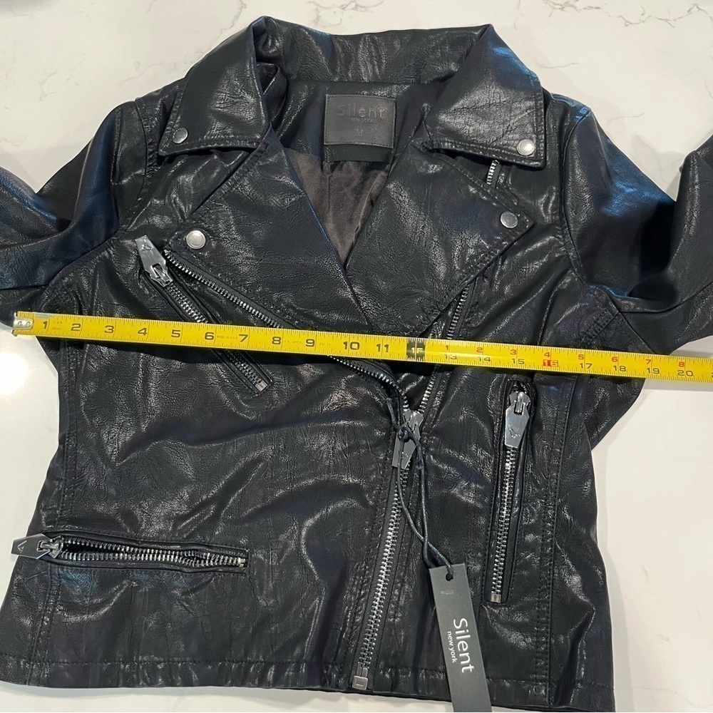 Silent New York Black Faux Leather Moto Jacket Medium - Picture 10 of 12